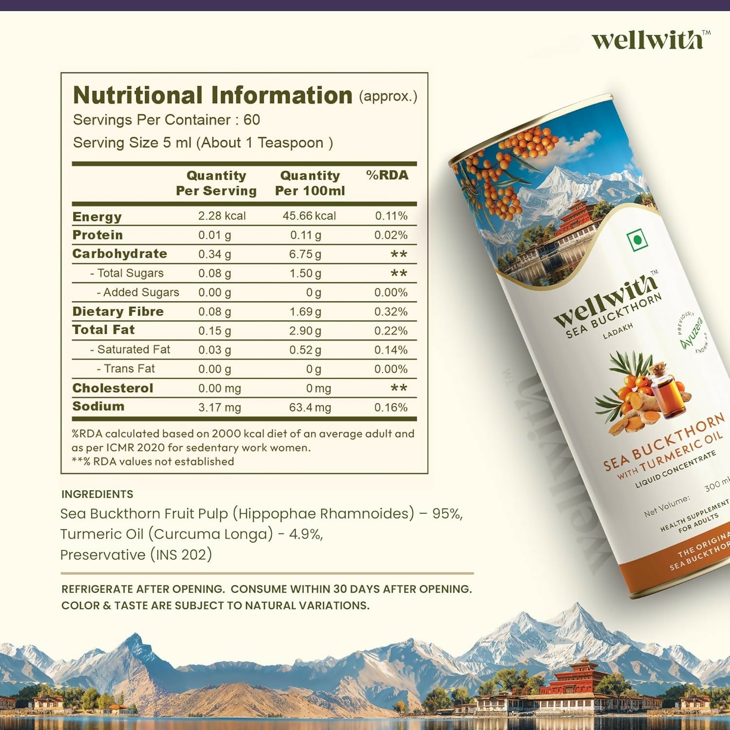 Wellwith Sea Buckthorn with Turmeric Curcumin Oil Juice - Distacart