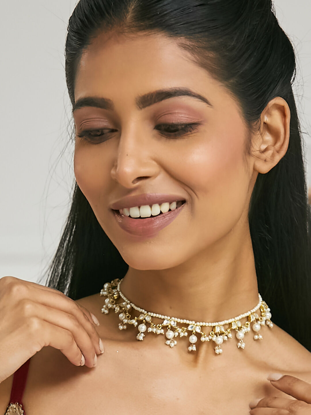 Nuyug 22K Gold-Plated Kundan & Pearl Studded Matha Patti Head Jewellery