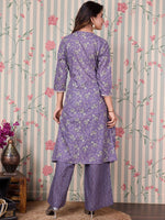 Thumbnail for Ode by House of Pataudi Floral Printed Angrakha Gotta Patti Pure Cotton Kurta Set - Distacart
