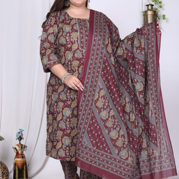 Swasti Floral Printed Regular Sequinned Pure Cotton Kurta with Trousers & Dupatta - Distacart