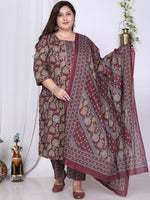 Thumbnail for Swasti Floral Printed Regular Sequinned Pure Cotton Kurta with Trousers & Dupatta