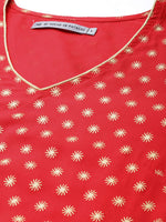 Thumbnail for Ode by House of Pataudi Women Red & Gold-Toned Ethnic Motifs Printed Block Print Brocade Kurta - Distacart
