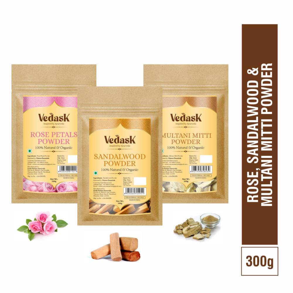 Vedask SandalWood Powder, Rose & Multani Mitti Powder - Dista