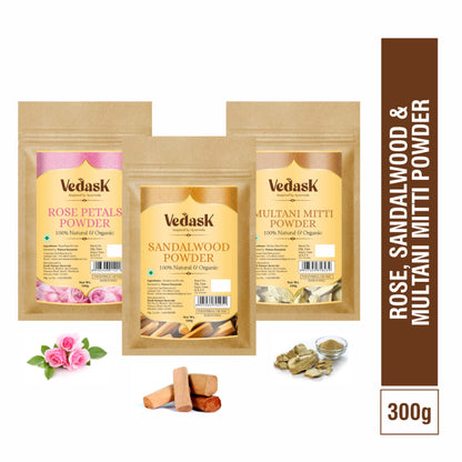 Vedask SandalWood Powder, Rose & Multani Mitti Powder - Dista