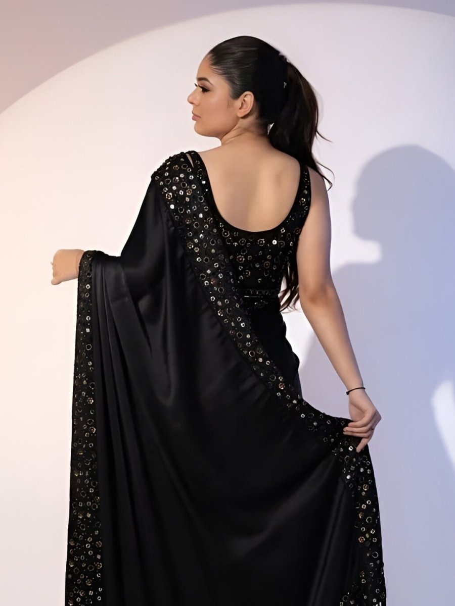 Anouk Black Embroidered Sequinned Saree - Distacart