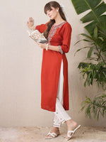 Thumbnail for Indo Era Floral Yoke Design Thread Work Cotton Straight Kurta