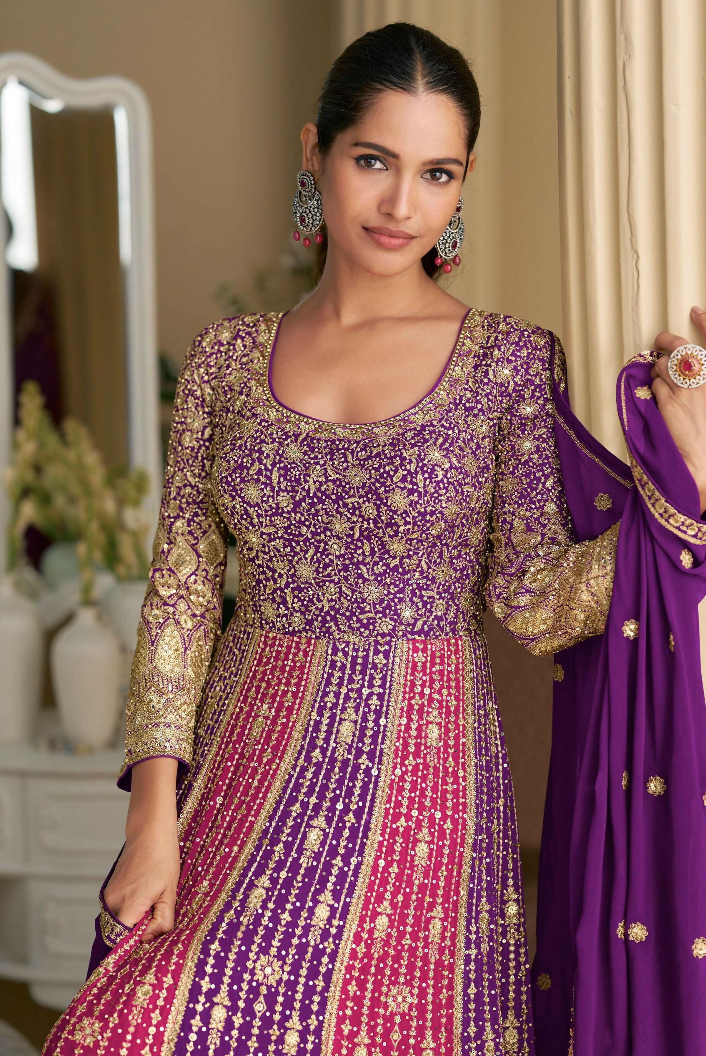 Anaita Rani Pink Georgette Readymade Anarkali Suit with Embroidery Zarkan Work - Distacart