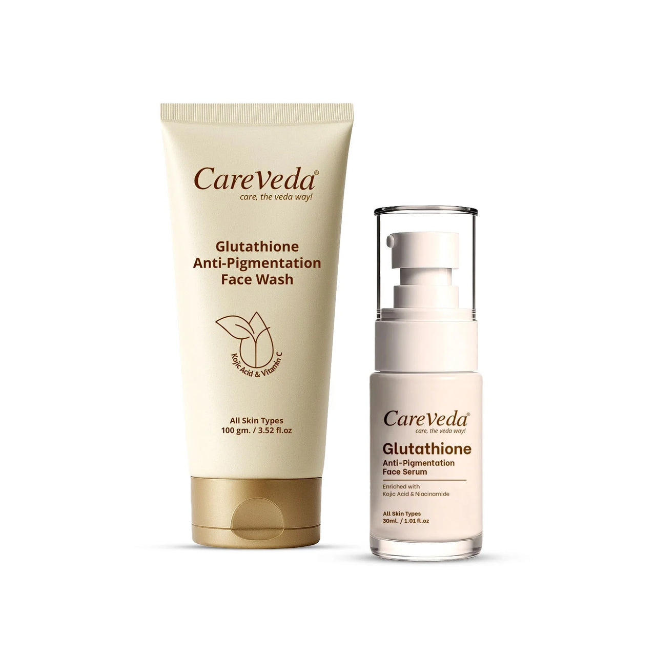 CareVeda Glutathione Skin Care Set of 2 | Face Wash & Face Serum for Bright, Even-Toned Skin | Anti-Pigmentation & Glow Boost | For Men & Women - Dista