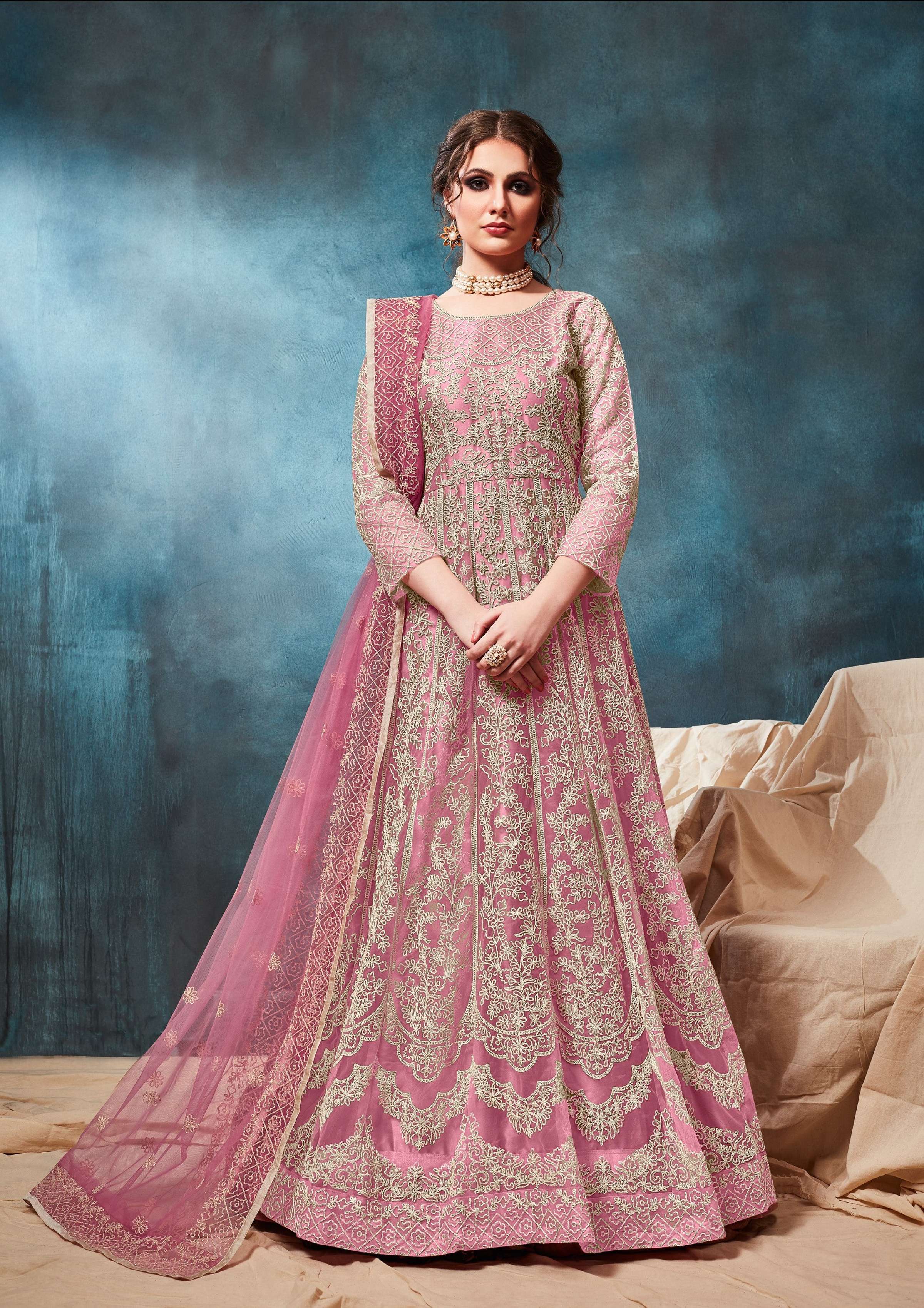 Anaita Pink Embroidered Net Anarkali Suit - Distacart