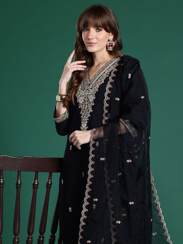 Indo Era Ethnic Motifs Embroidered Sequinned Kurta With Trousers & Dupatta