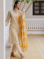 Thumbnail for Anouk Women Floral Printed Regular Aari Work Pure Cotton Kurta with Palazzos & With Dupatta