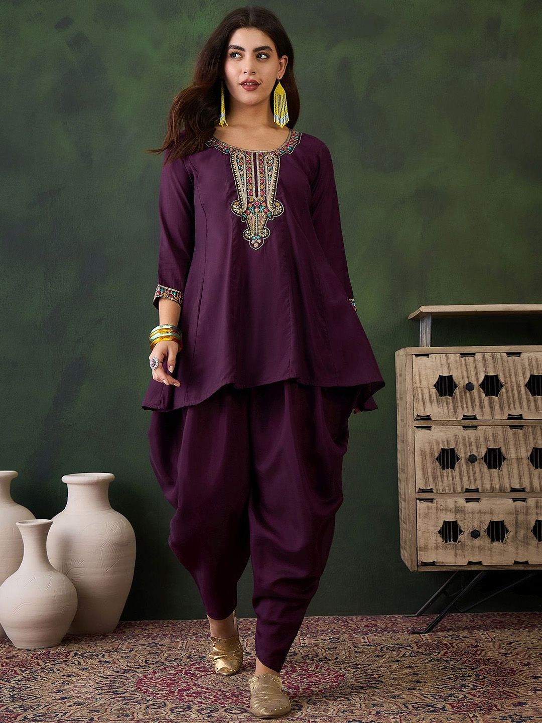 Sangria Embroidered Kurta & Dhoti Pant Kurta Set - Distacart