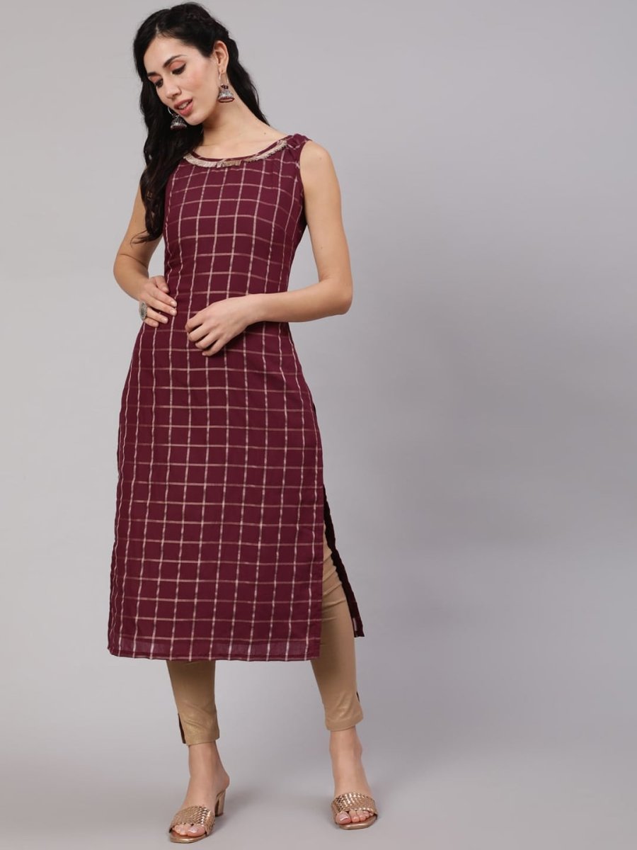 Aks Checked Chanderi Silk Straight Kurta - Distacart