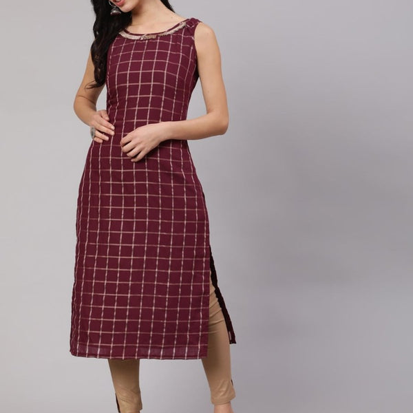 Aks Checked Chanderi Silk Straight Kurta - Distacart