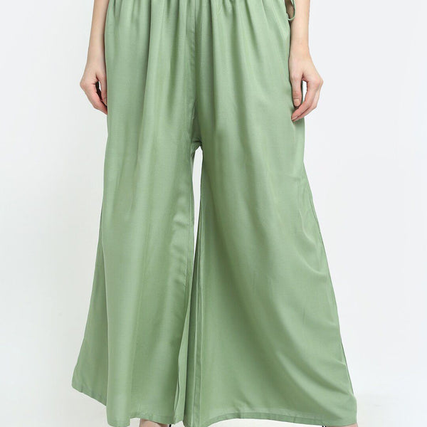 TAG 7 Women Sage Green Solid Flared Fit Ethnic Palazzos - Distacart
