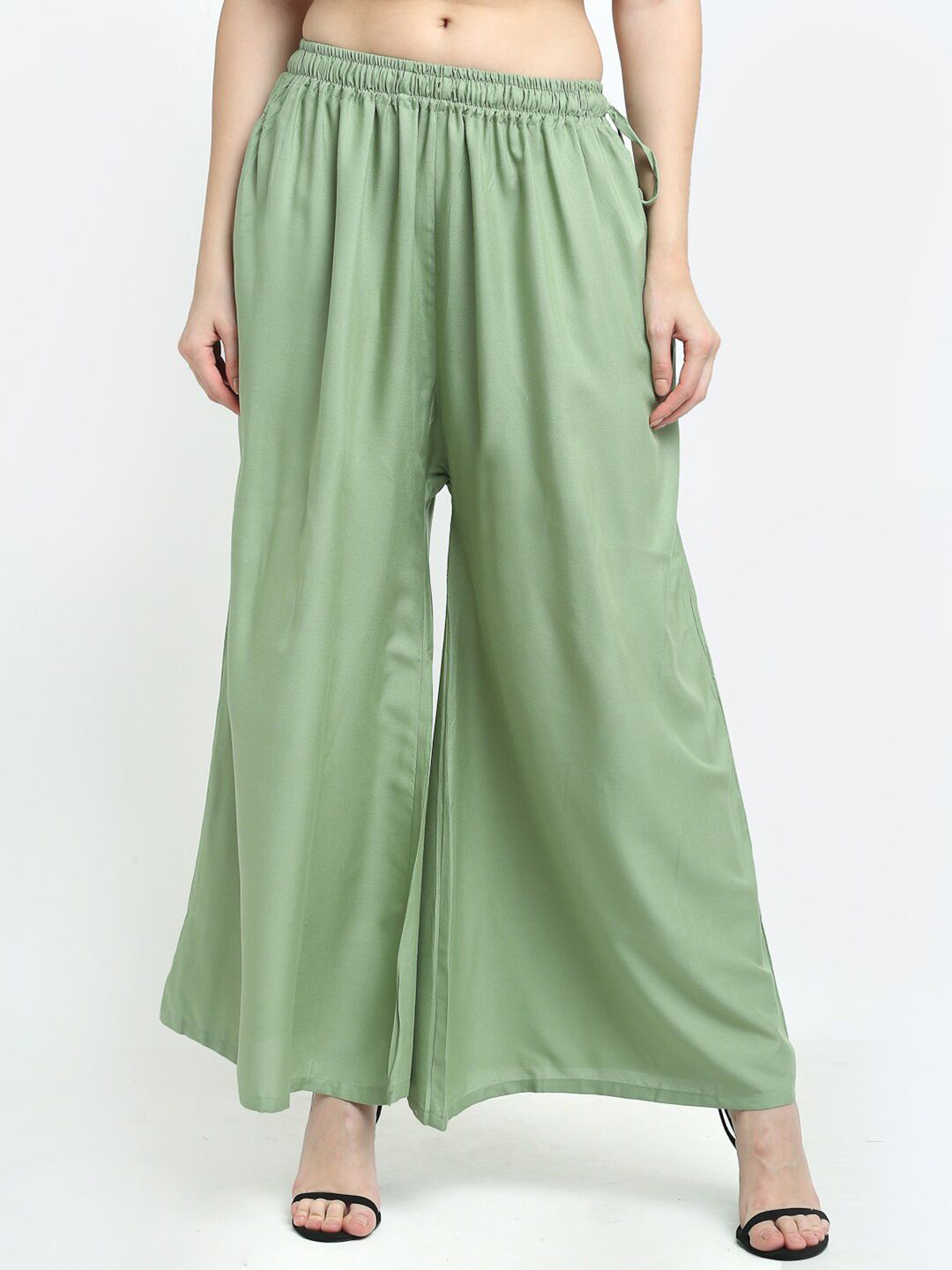 TAG 7 Women Sage Green Solid Flared Fit Ethnic Palazzos - Distacart