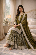 Thumbnail for Teeya Creation Mehendi Fendy Satin Heavy Embrodiery Work Wedding Wear Salwar Suit - Distacart