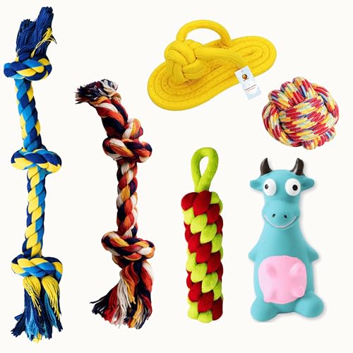 Foodie Puppies 6 in 1 Squeaky and Chew Rope Dog Toy Combo