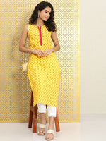Thumbnail for Ode by House of Pataudi Women Yellow Ethnic Motifs Printed Rozana Straight Kurta - Distacart