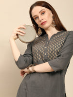 Thumbnail for All About You Women Grey Ethnic Motifs Yoke Design Pure Cotton Kurta - Distacart