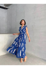 Thumbnail for Pimu V-Neck Maxi Dress with Royal-Blue Graphic Print
