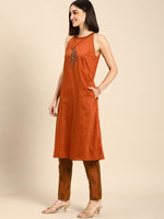 Thumbnail for All About You Women Orange Floral Print Embroidered Regular Kurta with Trousers - Distacart