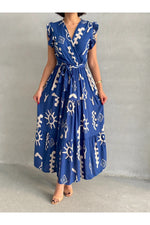 Thumbnail for Pimu V-Neck Maxi Dress with Royal-Blue Graphic Print
