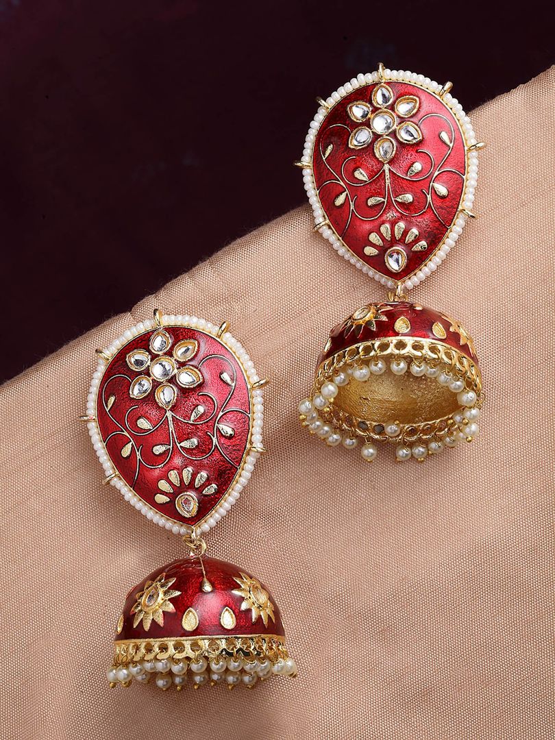Maroon Jhumka Earrings for Womens for Ethnic Party by House of Ree - Distacart