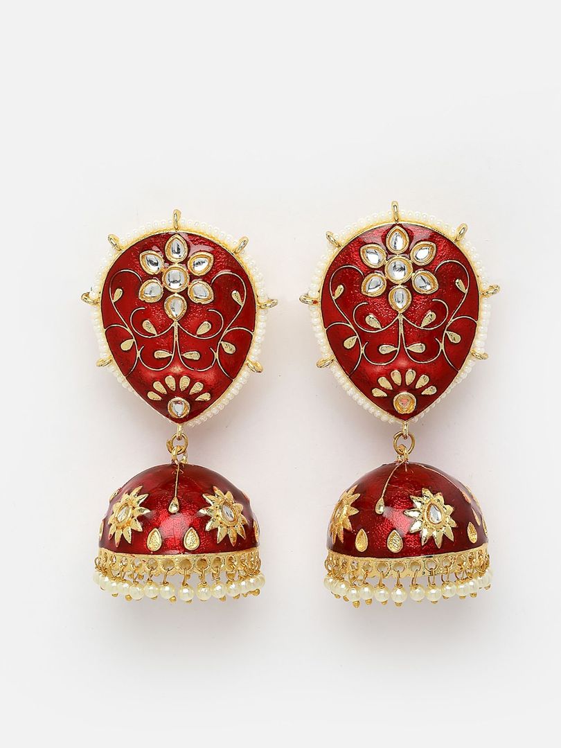 Maroon Jhumka Earrings for Womens for Ethnic Party by House of Ree - Distacart