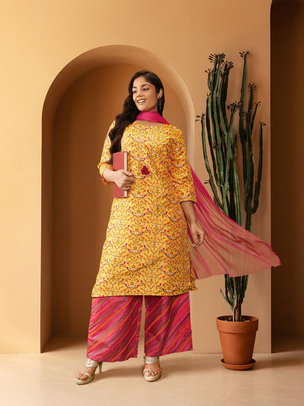 Sztori Plus Size Ethnic Motifs Printed Kurta with Palazzos & Dupatta - Distacart