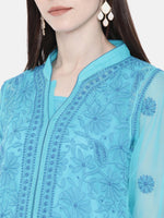 Thumbnail for ADA Women Blue Embroidered Lucknow Chikankari Straight Kurta With Slip - Distacart