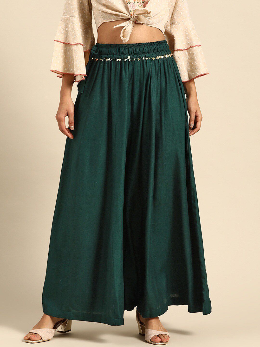 TAG 7 Women Flared Elasticated Ethnic Palazzos - Distacart