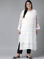 Thumbnail for ADA Women Plus Size White Chikankari Embroidered Handloom Kurta with Inner - Distacart