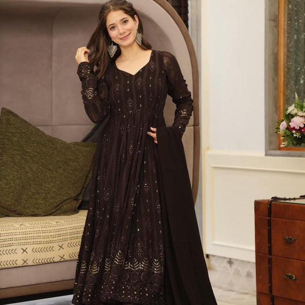Yash Enterprise Black Embroidered Georgette Suit Set