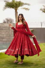 Thumbnail for Yash Enterprise Marron Embroidered Georgette Suit Set