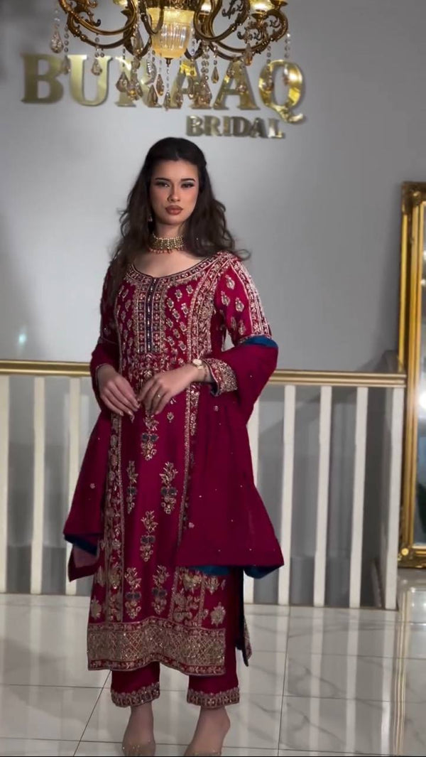 Yash Enterprise Rani Pink Chinon Silk Embroidery Party Wear Suit Set