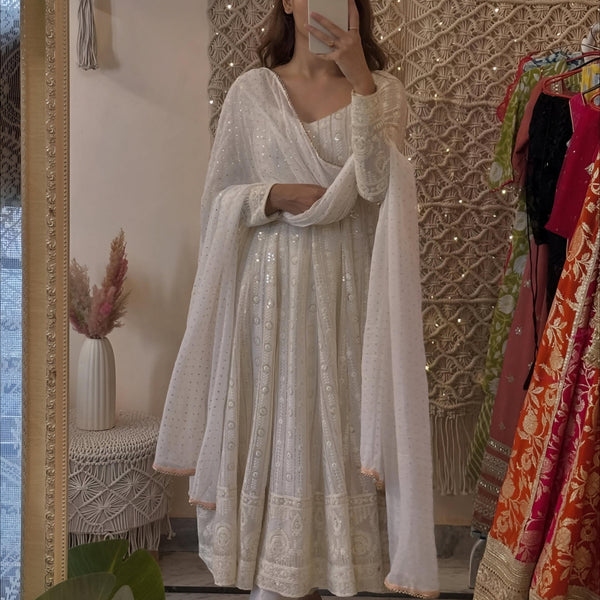 Yash Enterprise Off White Faux Blooming Party Wear Embroidery Suit Set - Distacart