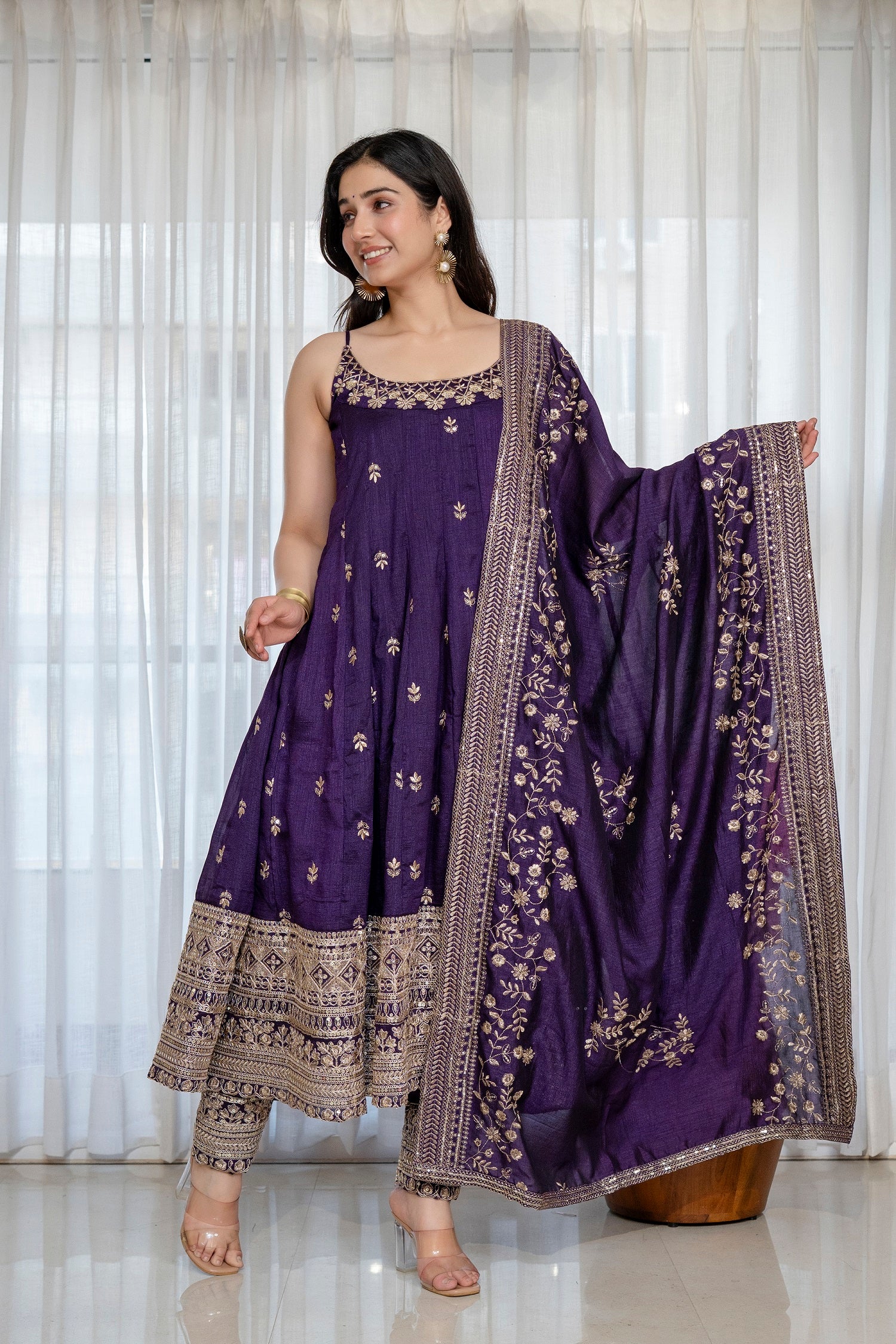 Yash Enterprise Purple Vichitra Silk Party Wear Embroidery Suit Set - Dista