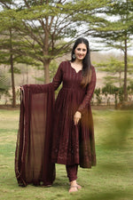 Thumbnail for Yash Enterprise Wine Georgette Embroidery Party Wear Suit Set