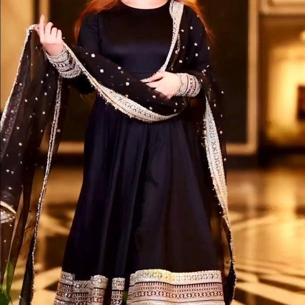 Yash Enterprise Black Rayon Cotton Embroidery Party Wear Suit Set
