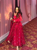 Thumbnail for Yash Enterprise Red Fendy Silk Party Wear Embroidery Suit Set - Distacart