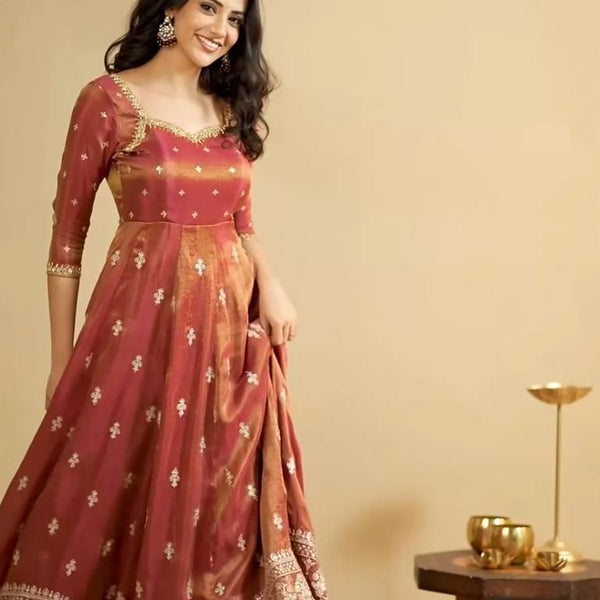 Yash Enterprise Light Orange Cosmo Silk Embroidery Suit Set