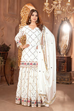 Thumbnail for Yash Enterprise White Chinon Silk Embroidery Party Wear Suit Set
