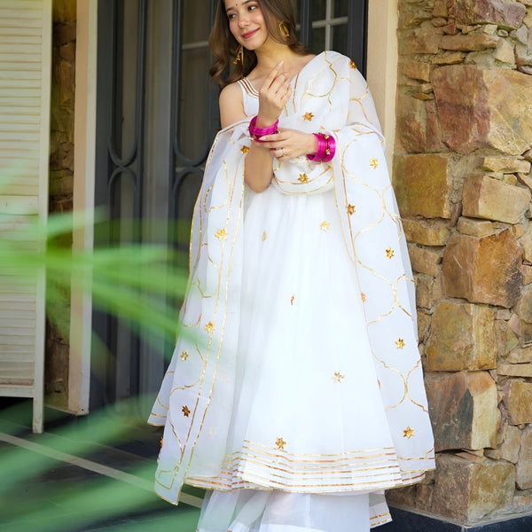 Yash Enterprise White Faux Georgette Party Wear Embroidery Suit Set - Distacart
