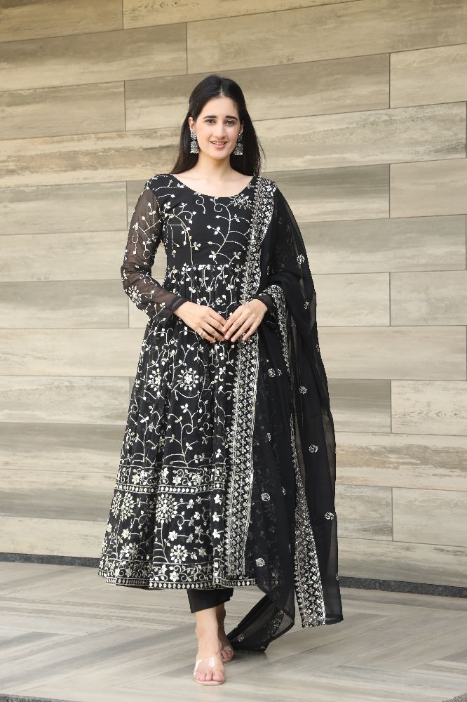 Yash Enterprise Balck Georgette Party Wear Suit Set Stitched