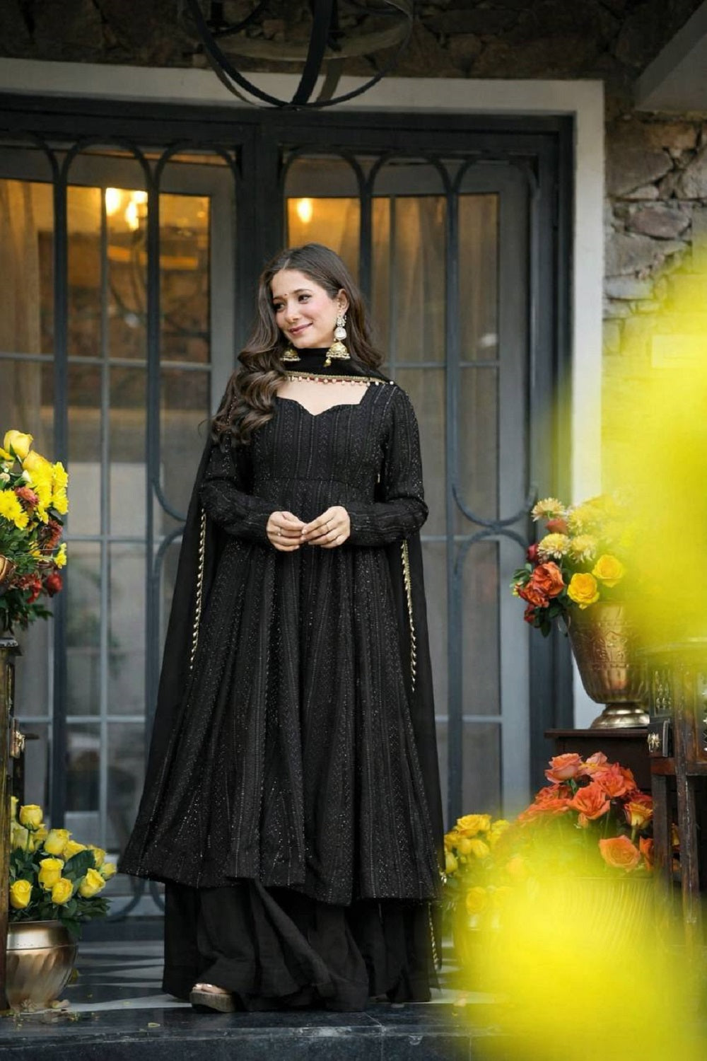 Yash Enterprise Black Faux Blooming Party Wear Embroidered Suit Set - Distacart