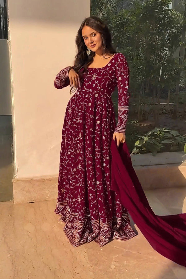 Yash Enterprise Rani Pink Georgette Embroidered Party Wear Anarkali Kurta Set