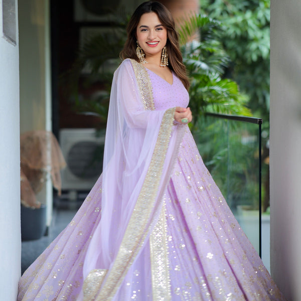 Yash Enterprise Light Purple Fux Bloomimng Silk Embroidery Suit Set - Distacart