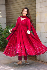 Thumbnail for Yash Enterprise Maroon Faux Georgette Party Wear Suit Set