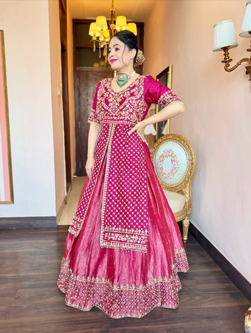 Yash Enterprise Pink Chinon Silk Party Wear Embroidery Suit Set - Distacart